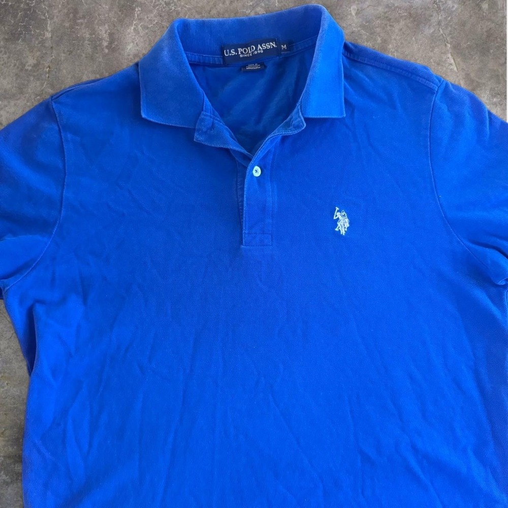 US Polo Assn Polo Shirt Mens Medium Blue Short Sleeve Pique Classic Logo Top